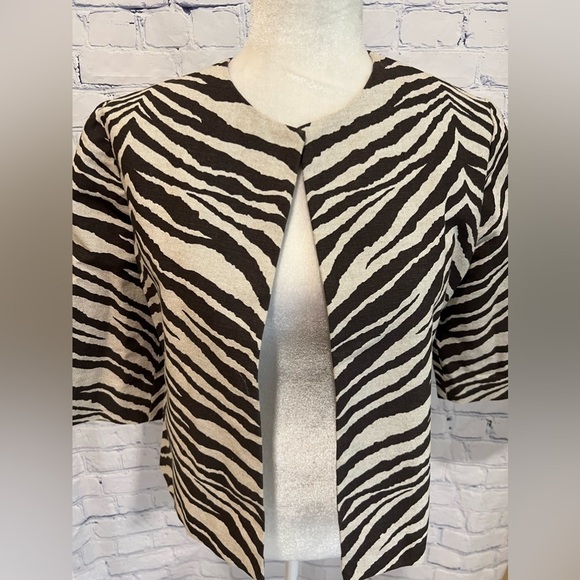 ADRIENNE LANDAU Animal Print Blazer Cotton Blend Size Medium - Picture 2 of 6